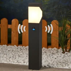 Lucande Kiran sokkellampe, 60 cm, sensor, grå, IP44, E27