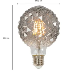 Lucande LED-globepære G95, E27 3,8W, 1800K, struktur, røgfarvet