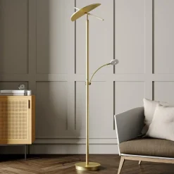 Lucande LED-gulvlampe Anniki, messing, justerbar, dæmpbar