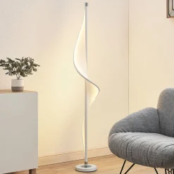 Lucande LED-gulvlampe Edano, 154 cm, hvid, tekstil, dæmpbar