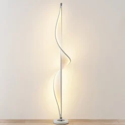 Lucande LED-gulvlampe Edano, 154 cm, hvid, tekstil, dæmpbar