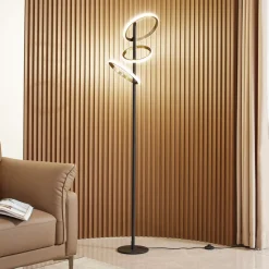 Lucande LED-gulvlampe Madu, sort, metal, 160 cm, dæmpbar