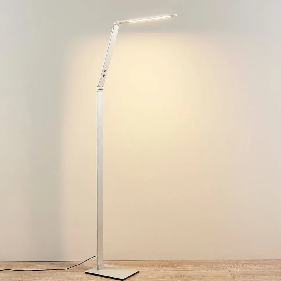 Lucande LED-gulvlampe Nicano, grå, metal, CCT, 125 cm