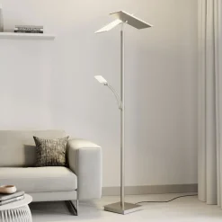 Lucande LED-gulvlampe Parthena, nikkel, metal, 180 cm