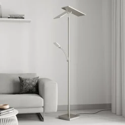 Lucande LED-gulvlampe Parthena, nikkel, metal, 180 cm