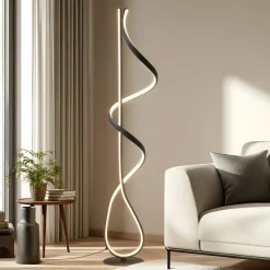 Lucande LED-gulvlampe Rodado, sort, 132 cm, aluminium