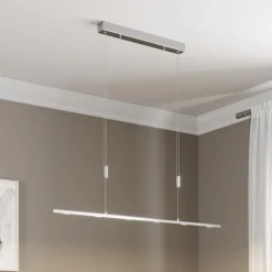Lucande LED-hængelampe Arnik, 120 cm, nikkelfarvet, dæmpbar