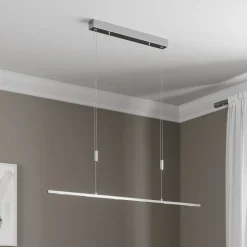 Lucande LED-hængelampe Arnik, 120 cm, nikkelfarvet, dæmpbar