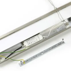 Lucande LED-hængelampe Arnik, 120 cm, nikkelfarvet, dæmpbar
