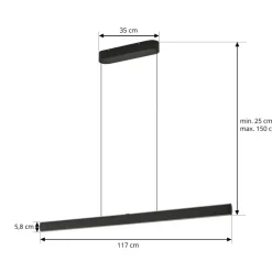 Lucande LED-hængelampe Arvon, sort, 117 cm, dæmpbar, CCT