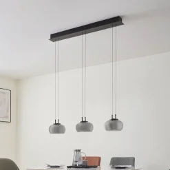 Lucande LED-hængelampe Dain, 3 lyskilder, røggrå, glas
