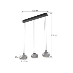 Lucande LED-hængelampe Dain, 3 lyskilder, røggrå, glas