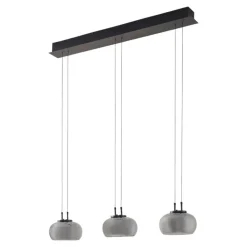 Lucande LED-hængelampe Dain, 3 lyskilder, røggrå, glas