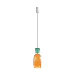 Lucande LED-hængelampe Fay, orange/mørkegrøn, glas, Ø 15 cm