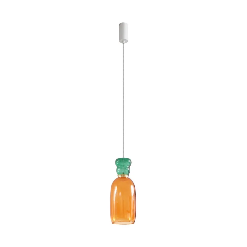 Lucande LED-hængelampe Fay, orange/mørkegrøn, glas, Ø 15 cm