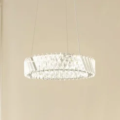 Lucande LED-hængelampe Glacis, krystal, Ø 40 cm, krom