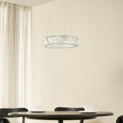 Lucande LED-hængelampe Glacis, krystal, Ø 40 cm, krom