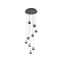 Lucande LED-hængelampe Hayley, sort, 9 lyskilder, glas