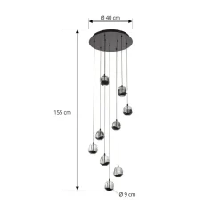 Lucande LED-hængelampe Hayley, sort, 9 lyskilder, glas