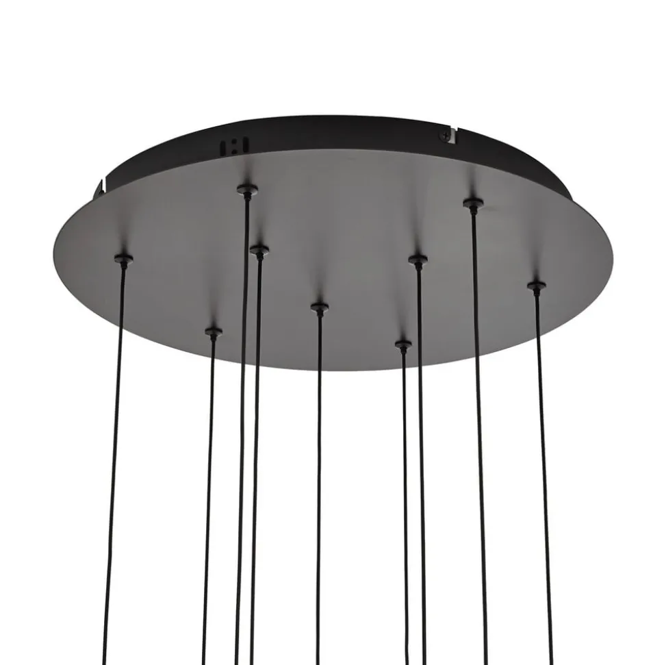 Lucande LED-hængelampe Hayley, sort, 9 lyskilder, glas