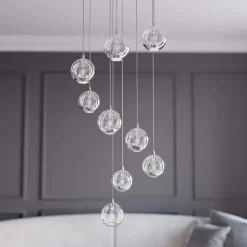 Lucande LED-hængelampe Hayley, Ø 40 cm, 9 lyskilder, krom, glas