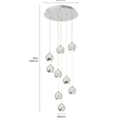 Lucande LED-hængelampe Hayley, Ø 40 cm, 9 lyskilder, krom, glas