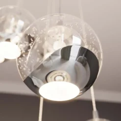 Lucande LED-hængelampe Hayley, Ø 40 cm, 9 lyskilder, krom, glas