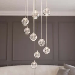 Lucande LED-hængelampe Hayley, Ø 40 cm, 9 lyskilder, krom, glas