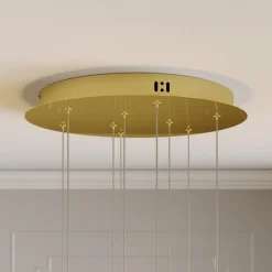 Lucande LED-hængelampe Hayley, Ø 40 cm, 9 lyskilder, guld, glas