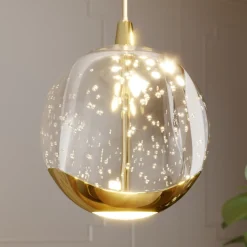 Lucande LED-hængelampe Hayley, Ø 40 cm, 9 lyskilder, guld, glas