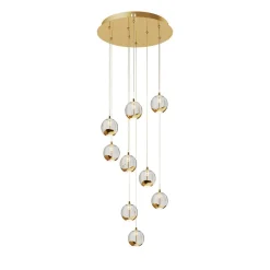 Lucande LED-hængelampe Hayley, Ø 40 cm, 9 lyskilder, guld, glas