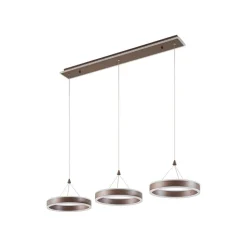 Lucande LED-hængelampe Kolo, 114 cm, 3 lyskilder, brun, dæmpbar