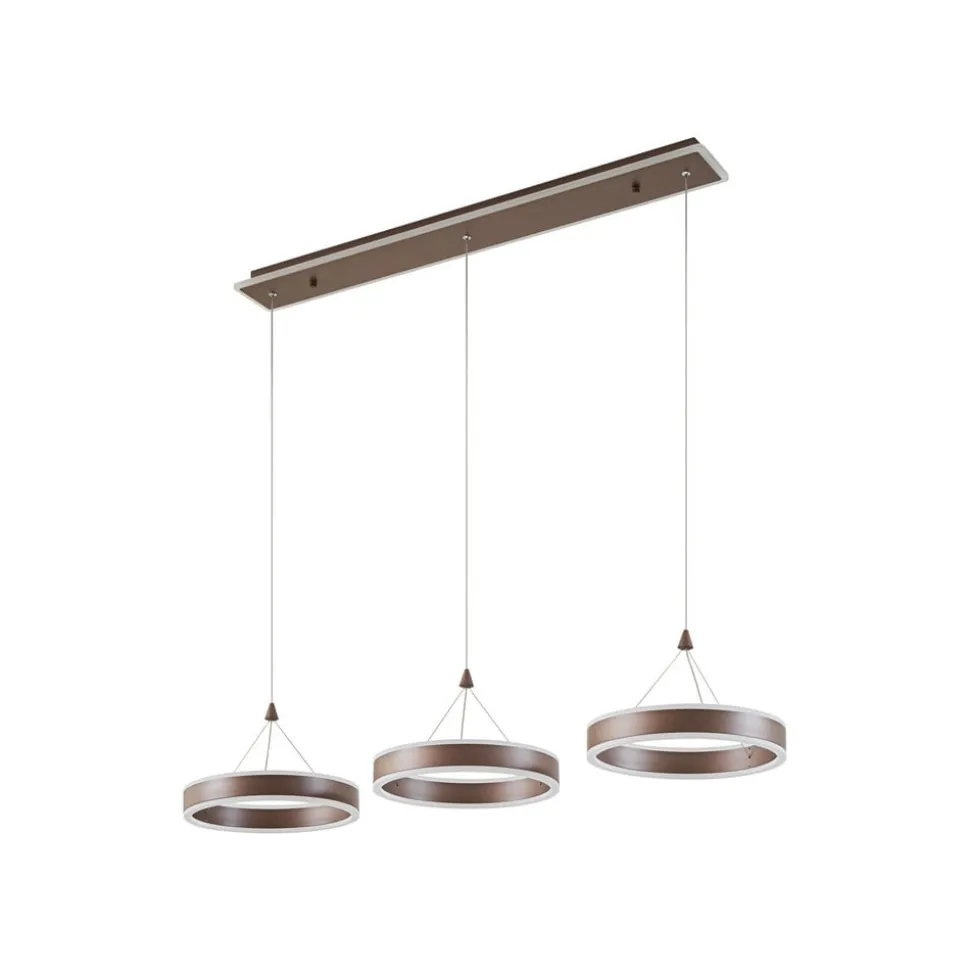 Lucande LED-hængelampe Kolo, 114 cm, 3 lyskilder, brun, dæmpbar