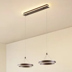 Lucande LED-hængelampe Kolo, 86 cm, 2 lyskilder, brun, dæmpbar