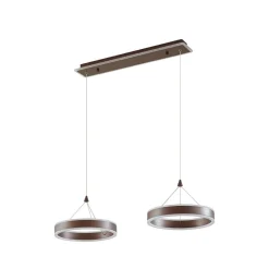 Lucande LED-hængelampe Kolo, 86 cm, 2 lyskilder, brun, dæmpbar