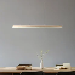 Lucande LED-hængelampe Lutana, rosaguld/træfarvet, 101 cm