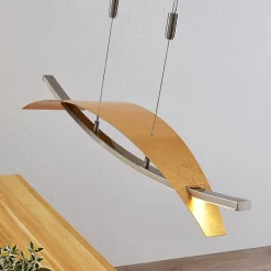 Lucande LED-hængelampe Marija, 91 cm, guldfarvet, dæmpbar