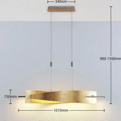 Lucande LED-hængelampe Marija, 101 cm, guldfarvet, dæmpbar