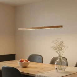 Lucande LED-hængelampe Nihalo, træ, 122 cm, dæmpbar, CCT