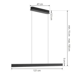 Lucande LED-hængelampe Philine, længde 121 cm sort jern