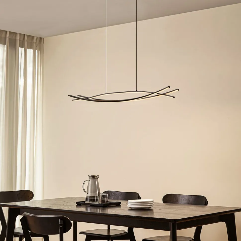 Lucande LED-hængelampe Sayori, 98 cm, sort, dæmpbar