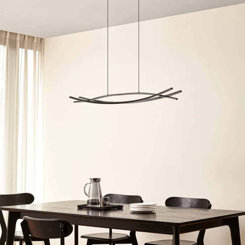 Lucande LED-hængelampe Sayori, 98 cm, sort, dæmpbar