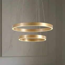 Lucande LED-hængelampe Yonam, Ø 60 cm, 2 lyskilder, guld, CCT