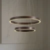 Lucande LED-hængelampe Yonam, Ø 60 cm, 2 lyskilder, brun, CCT