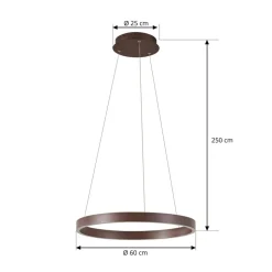 Lucande LED-hængelampe Yonam, Ø 60 cm, 1 lyskilde, brun, CCT