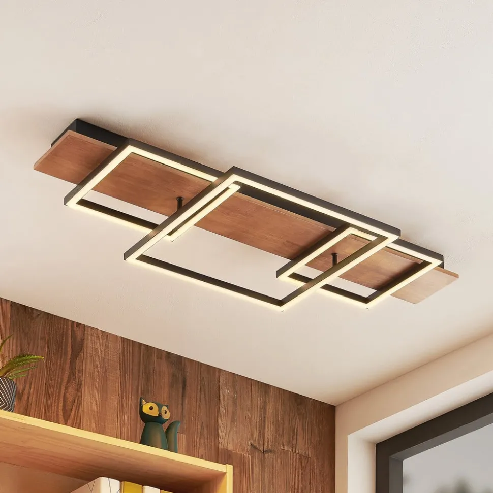 Lucande LED-loftlampe Chariska, 95 cm, sort, træ, CCT
