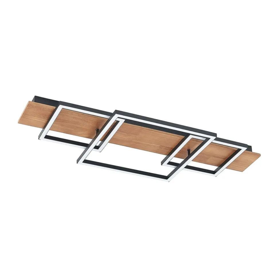 Lucande LED-loftlampe Chariska, 95 cm, sort, træ, CCT
