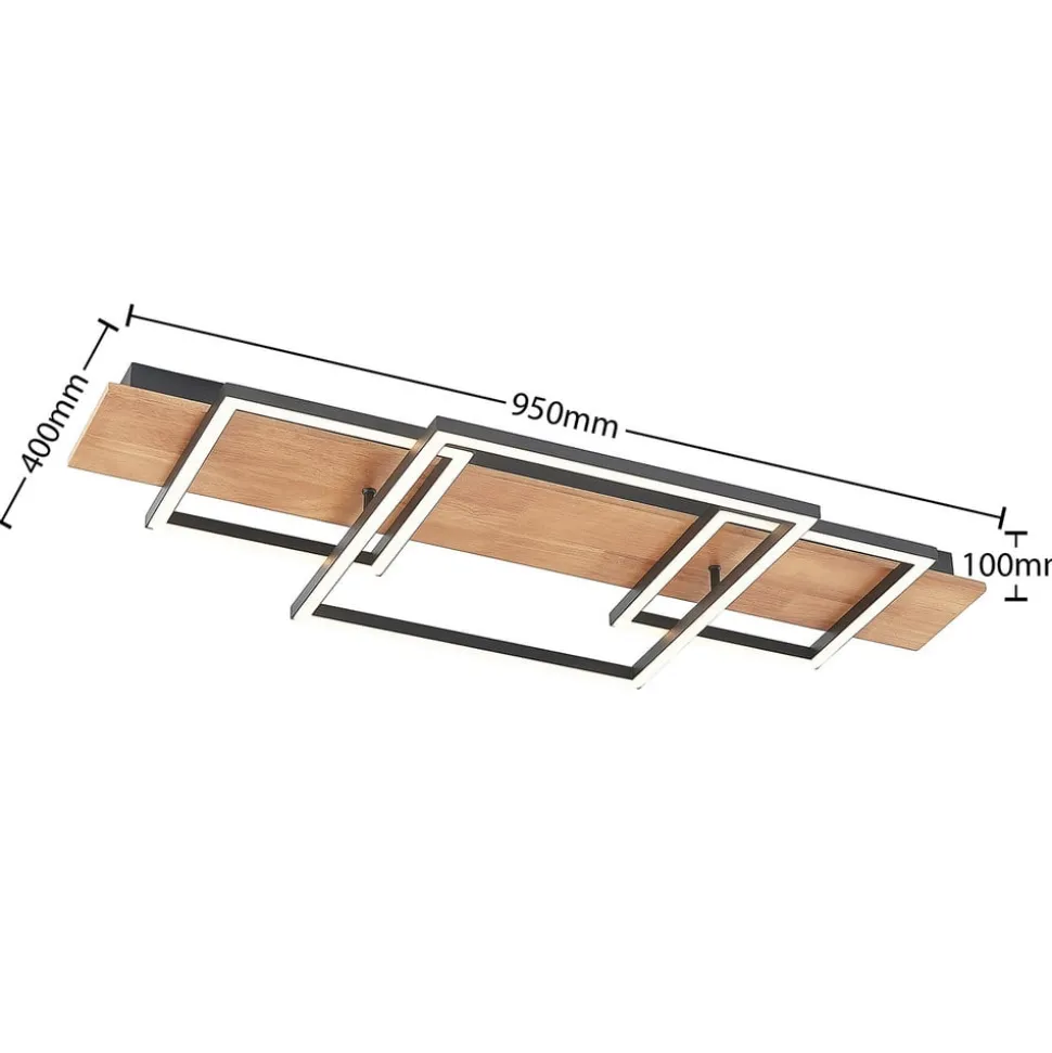 Lucande LED-loftlampe Chariska, 95 cm, sort, træ, CCT