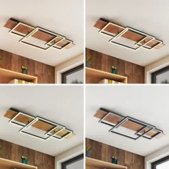 Lucande LED-loftlampe Chariska, 95 cm, sort, træ, CCT