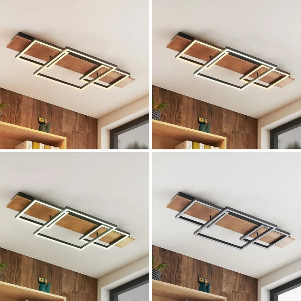 Lucande LED-loftlampe Chariska, 95 cm, sort, træ, CCT